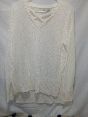 MORAL FIBER Cozy Knit V‑Neck Sweater Cream Off‑White Textured Soft Minimalist L